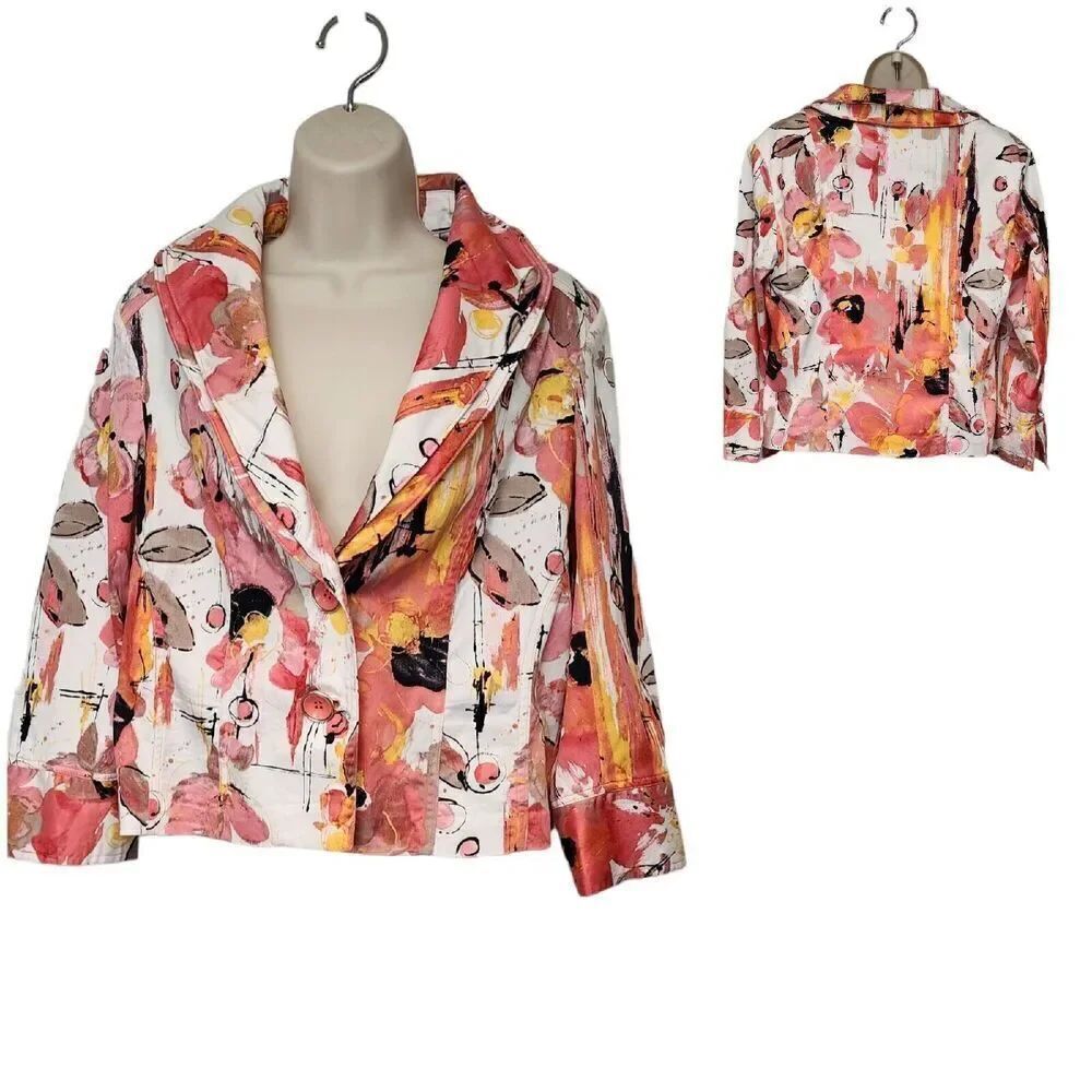 Erin London Women Size 8 Floral Multicolor Notch Lapel 3/4 Sleeve Stretch Blazer